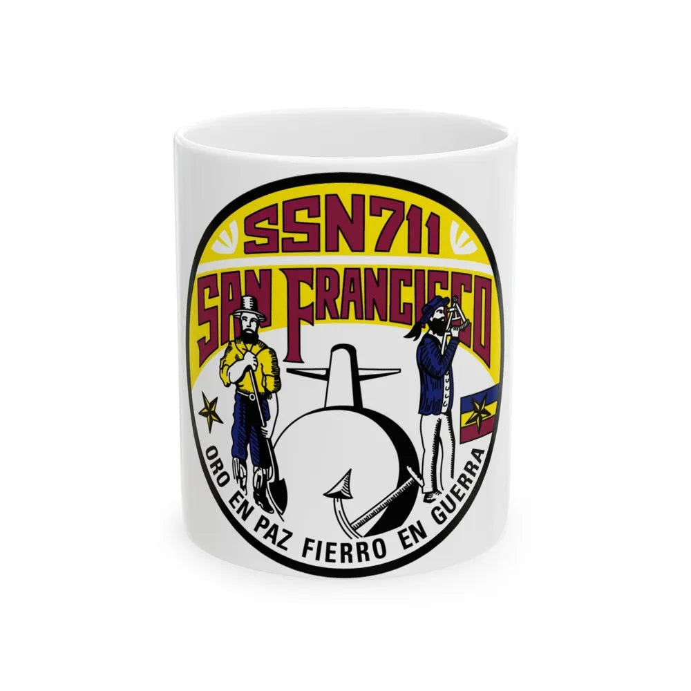 SSN711 San Francisco Oro En Paz Fierro En Guerra (U.S. Navy) White Coffee Mug-11oz-Go Mug Yourself