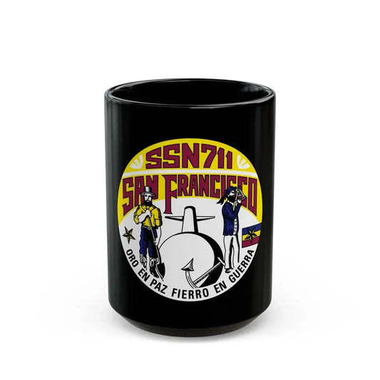 SSN711 San Francisco Oro En Paz Fierro En Guerra (U.S. Navy) Black Coffee Mug 15oz - Go Mug Yourself
