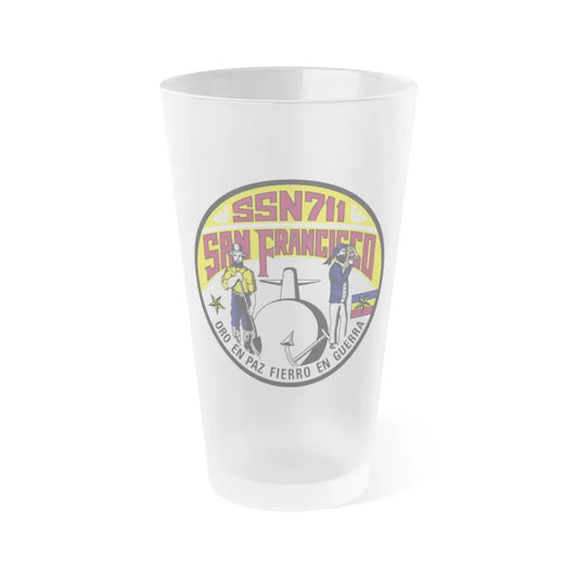 SSN711 San Francisco Oro En Paz Fierro En Guerra (U.S. Navy) Frosted Pint Glass 16oz Default Title - Go Mug Yourself