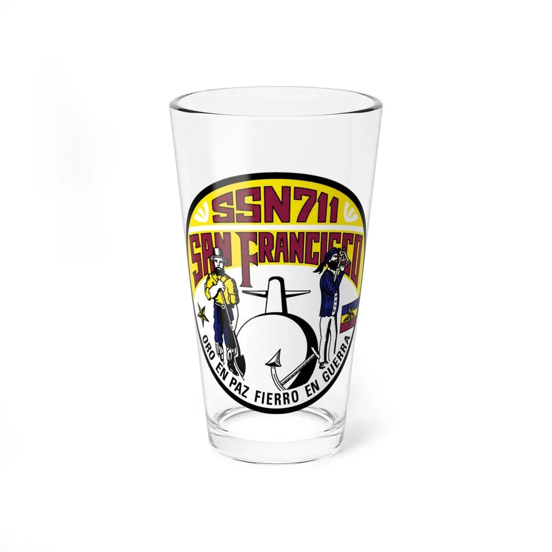 SSN711 San Francisco Oro En Paz Fierro En Guerra (U.S. Navy) Pint Glass 16oz 16oz - Go Mug Yourself