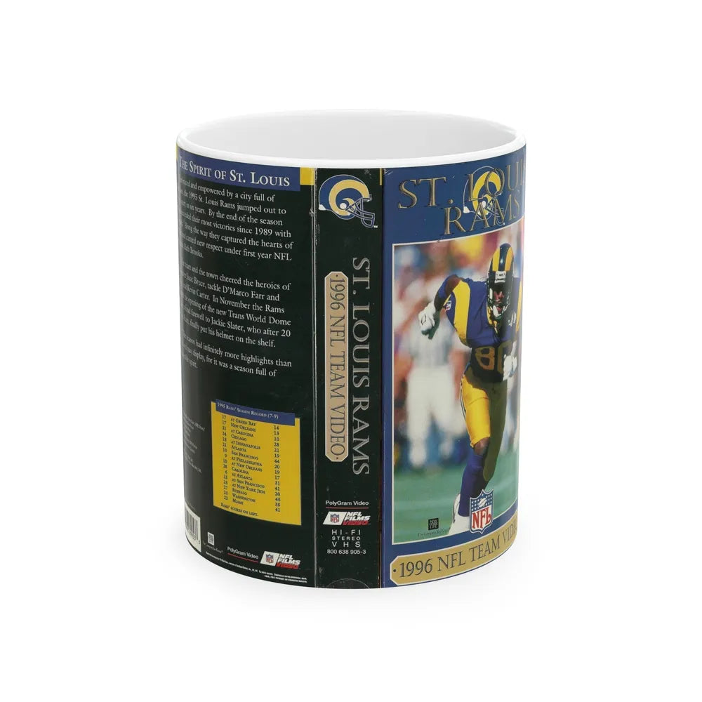 ST LOUIS RAMS 1996 NFL TEAM VIDEO (VHS COVER) - White Coffee Mug-11oz-Go Mug Yourself