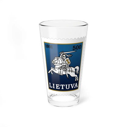 Stamp printed in Lithuania state arms Vytis 1991 (Belarus) (Coat of Arms) Pint Glass 16oz 16oz - Go Mug Yourself