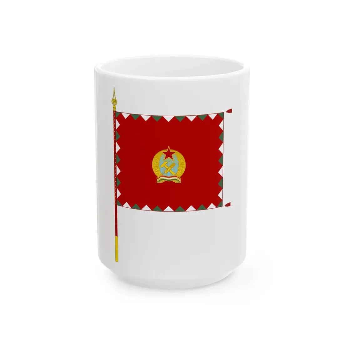 Standard for armoured regiments of the Hungarian Peoples Army 1950-1957 with staff (Hungary) White Coffee Mug 15oz - Go Mug Yourself