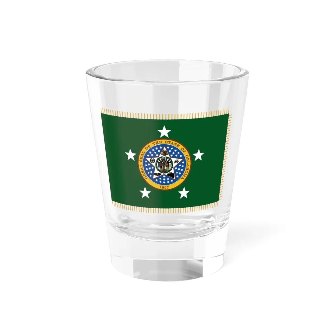 Standard of the Governor of Oklahoma With Fringe (United States) Shot Glass 1.5oz 1.5oz - Go Mug Yourself