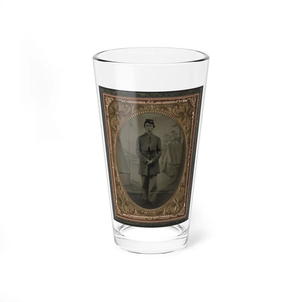 Standing Soldier, Frock Coat, Kepi, Painted Background, Dirt Floor, Done By Traveling Camp Photographer (U.S. Civil War) Pint Glass 16oz-16oz-Go Mug Yourself