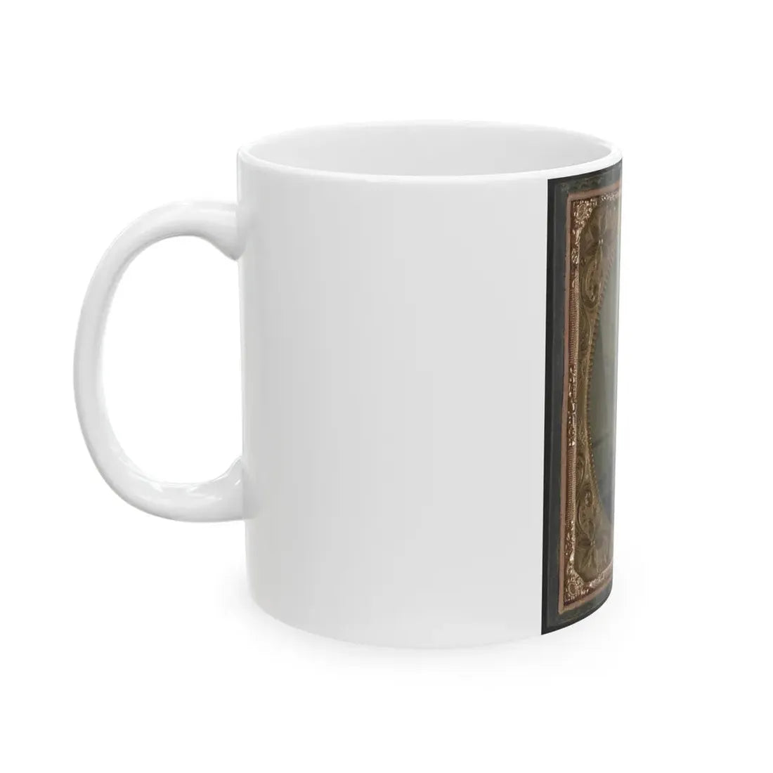 Standing Soldier, Frock Coat, Kepi, Painted Background, Dirt Floor, Done By Traveling Camp Photographer (U.S. Civil War) White Coffee Mug - Go Mug Yourself