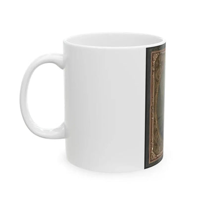 Standing Soldier, Frock Coat, Kepi, Painted Background, Dirt Floor, Done By Traveling Camp Photographer (U.S. Civil War) White Coffee Mug - Go Mug Yourself