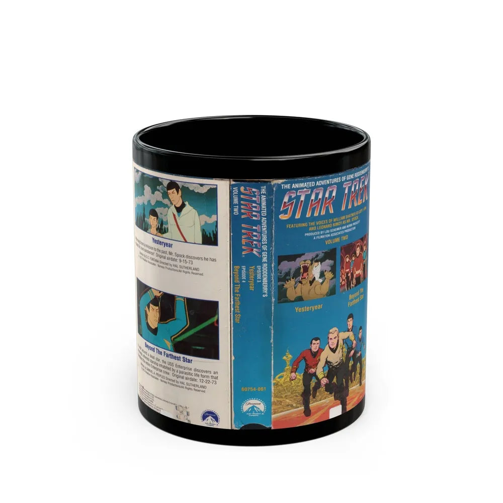 STAR TREK THE ANIMATED SERIES YESTERYEAR AND BEYOND THE FARTHEST STAR (VHS COVER) - Black Coffee Mug-11oz-Go Mug Yourself