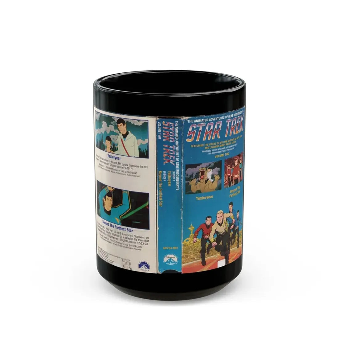 STAR TREK THE ANIMATED SERIES YESTERYEAR AND BEYOND THE FARTHEST STAR (VHS COVER) - Black Coffee Mug 15oz - Go Mug Yourself