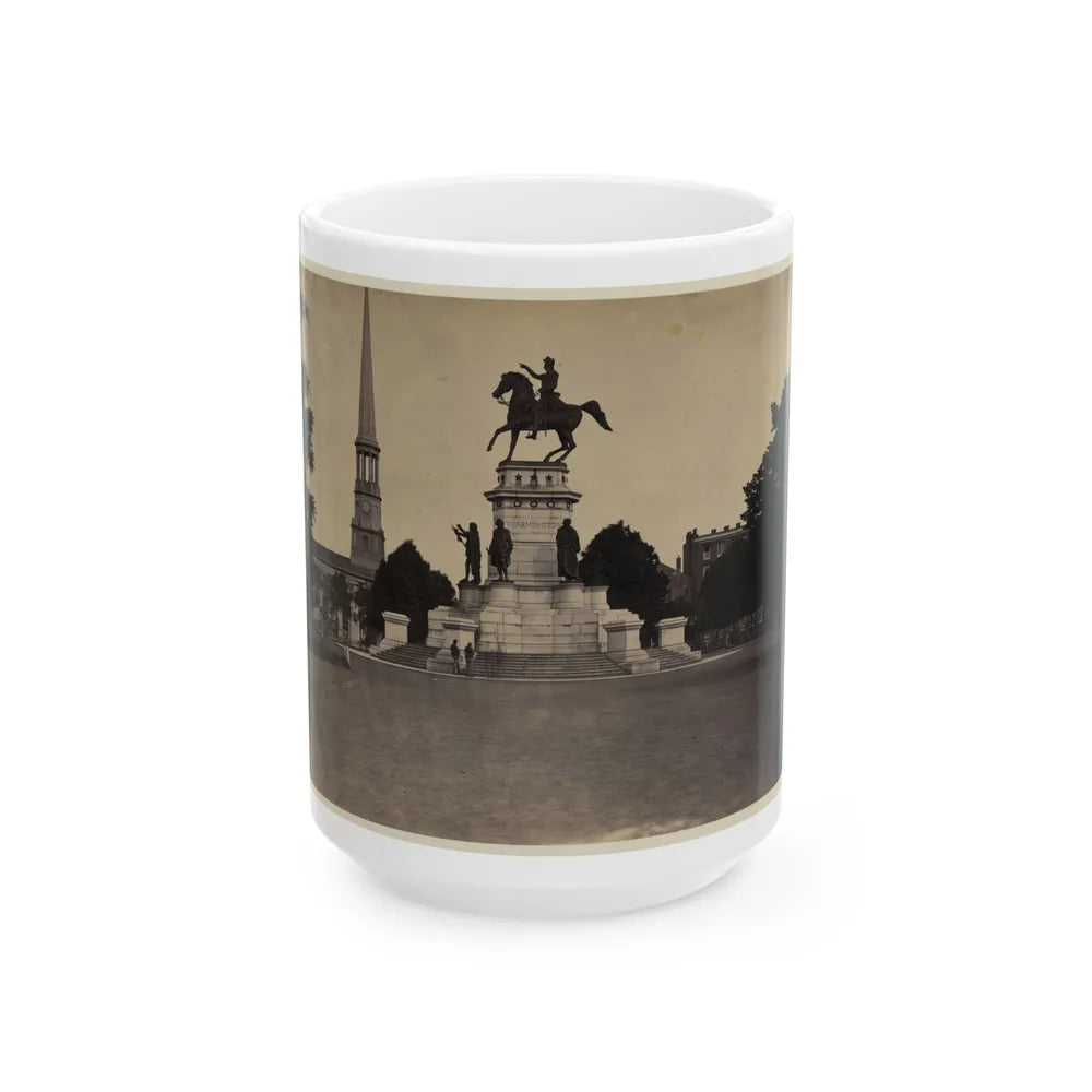 Statue Of George Washington On Horseback On Top Of A Monument In The Capitol Square Area Of Richmond, Virginia (U.S. Civil War) White Coffee Mug-15oz-Go Mug Yourself