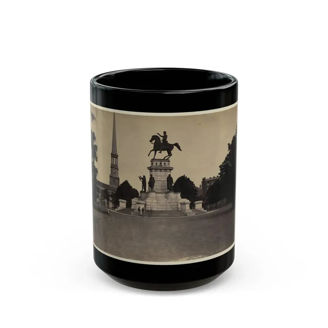 Statue Of George Washington On Horseback On Top Of A Monument In The Capitol Square Area Of Richmond, Virginia (U.S. Civil War) Black Coffee Mug 15oz - Go Mug Yourself