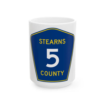 Stearns County Route 5 (Minnesota) (Road Sign) White Coffee Mug 15oz - Go Mug Yourself