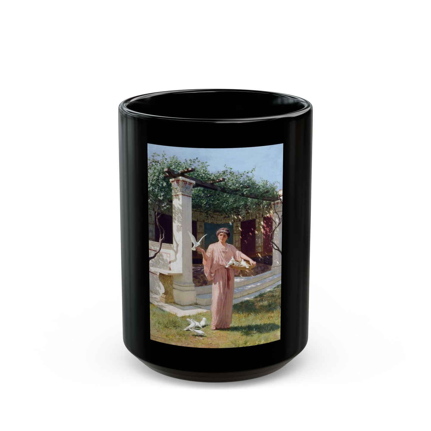 Stefan Bakalowicz (1857-1947) Feeding the doves - Black Coffee Mug-15oz-Go Mug Yourself