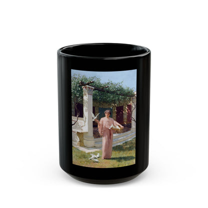 Stefan Bakalowicz (1857-1947) Feeding the doves - Black Coffee Mug-15oz-Go Mug Yourself