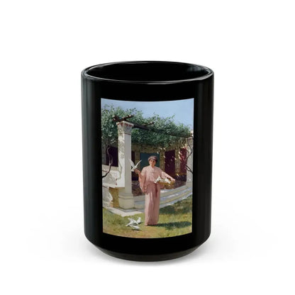 Stefan Bakalowicz (1857-1947) Feeding the doves - Black Coffee Mug 15oz - Go Mug Yourself