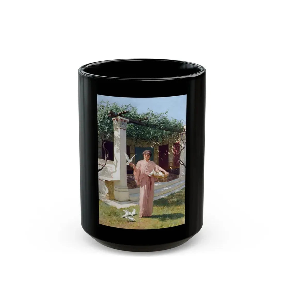 Stefan Bakalowicz (1857-1947) Feeding the doves - Black Coffee Mug 15oz - Go Mug Yourself