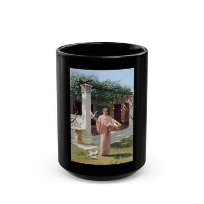 Stefan Bakalowicz (1857-1947) Feeding the doves - Black Coffee Mug 15oz - Go Mug Yourself