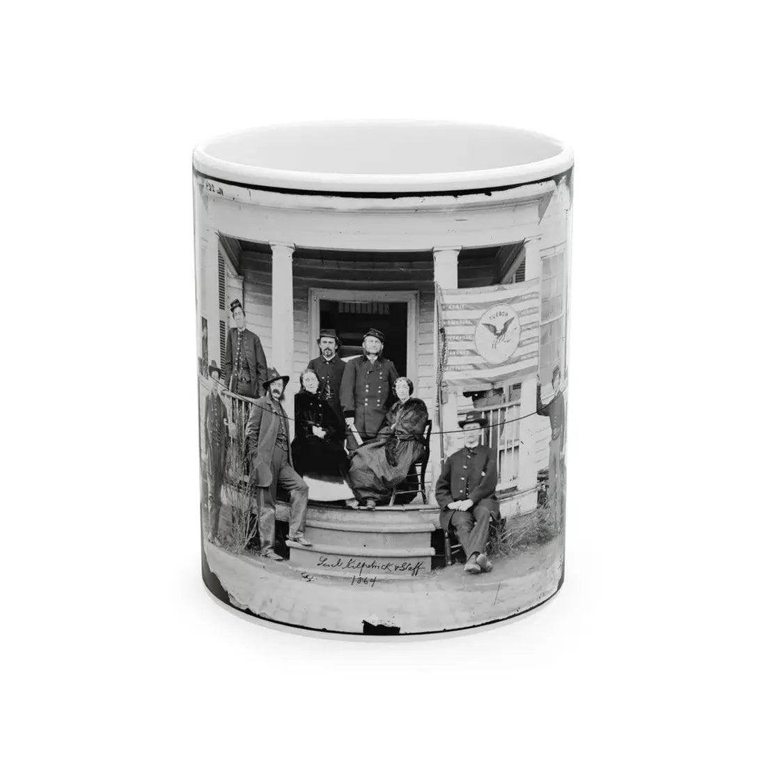 Stevensburg, Va.  Gen. Judson Kilpatrick, 3d Division, Cavalry Corps, With Ladies And Staff Members On The Porch Of Headquarters (U.S. Civil War) White Coffee Mug 11oz - Go Mug Yourself