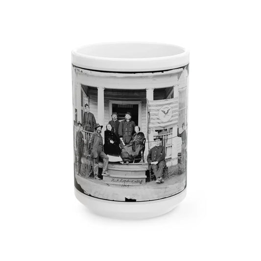 Stevensburg, Va.  Gen. Judson Kilpatrick, 3d Division, Cavalry Corps, With Ladies And Staff Members On The Porch Of Headquarters (U.S. Civil War) White Coffee Mug 15oz - Go Mug Yourself