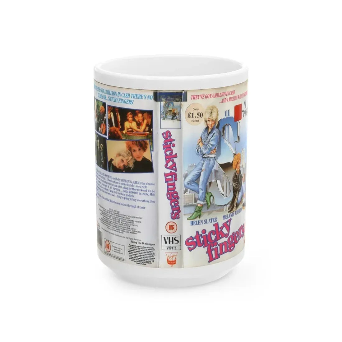 STICKY FINGERS (VHS COVER) - White Coffee Mug 15oz - Go Mug Yourself