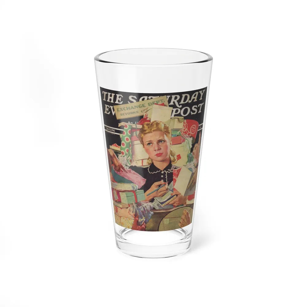 Store Gift Exchange, The Saturday Evening Post, January 11, 1941 (Magazine Illustration) Pint Glass 16oz 16oz - Go Mug Yourself