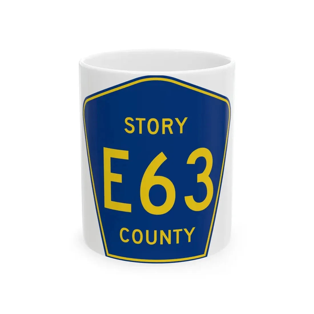 Story County Route E63 IA (Iowa) (Road Sign) White Coffee Mug 11oz - Go Mug Yourself