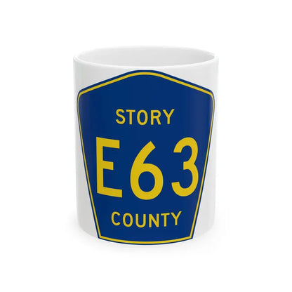 Story County Route E63 IA (Iowa) (Road Sign) White Coffee Mug 11oz - Go Mug Yourself