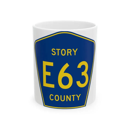Story County Route E63 IA (Iowa) (Road Sign) White Coffee Mug 11oz - Go Mug Yourself