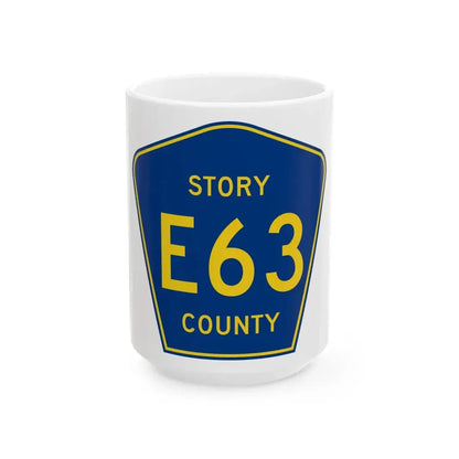 Story County Route E63 IA (Iowa) (Road Sign) White Coffee Mug 15oz - Go Mug Yourself