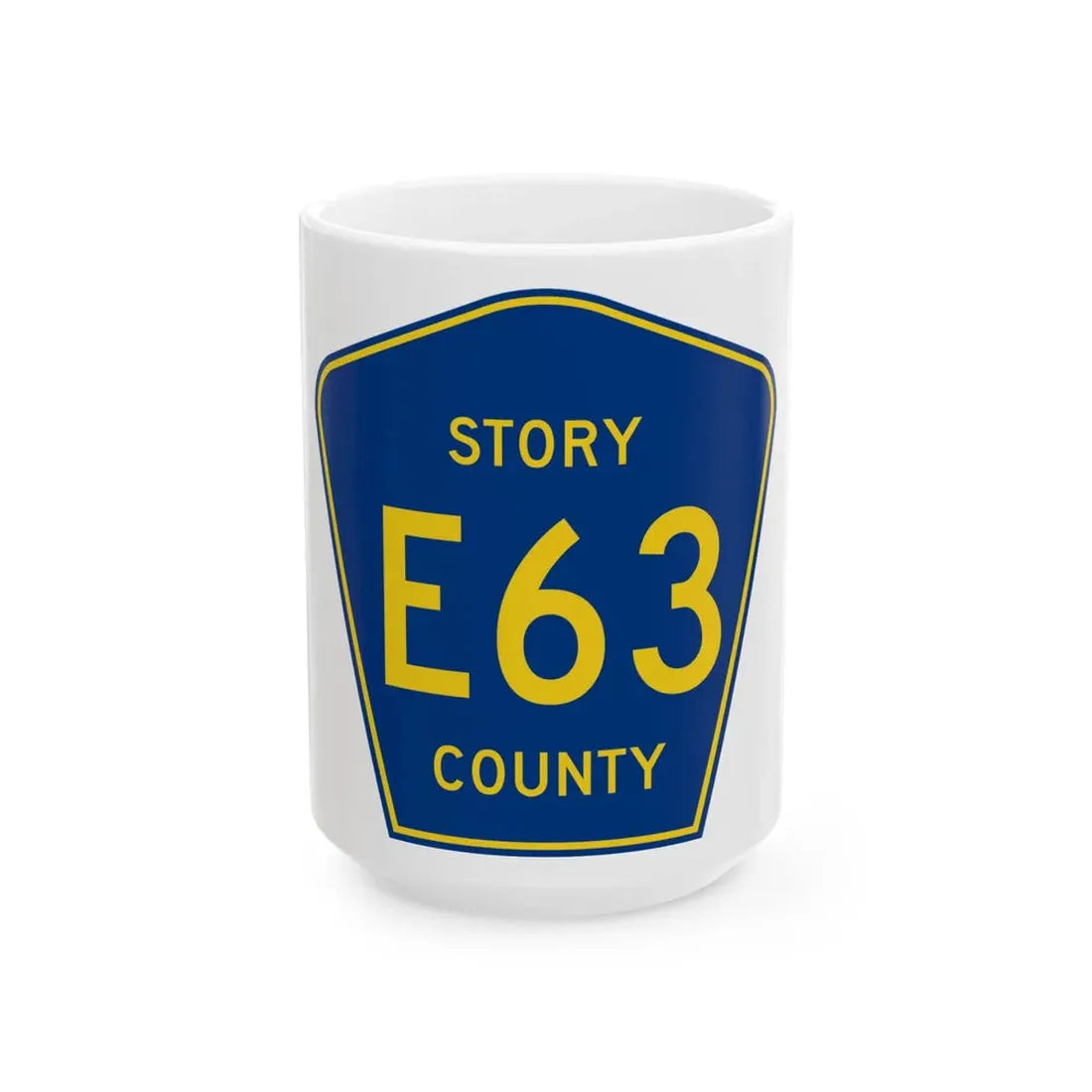 Story County Route E63 IA (Iowa) (Road Sign) White Coffee Mug 15oz - Go Mug Yourself
