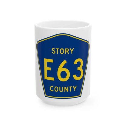 Story County Route E63 IA (Iowa) (Road Sign) White Coffee Mug 15oz - Go Mug Yourself
