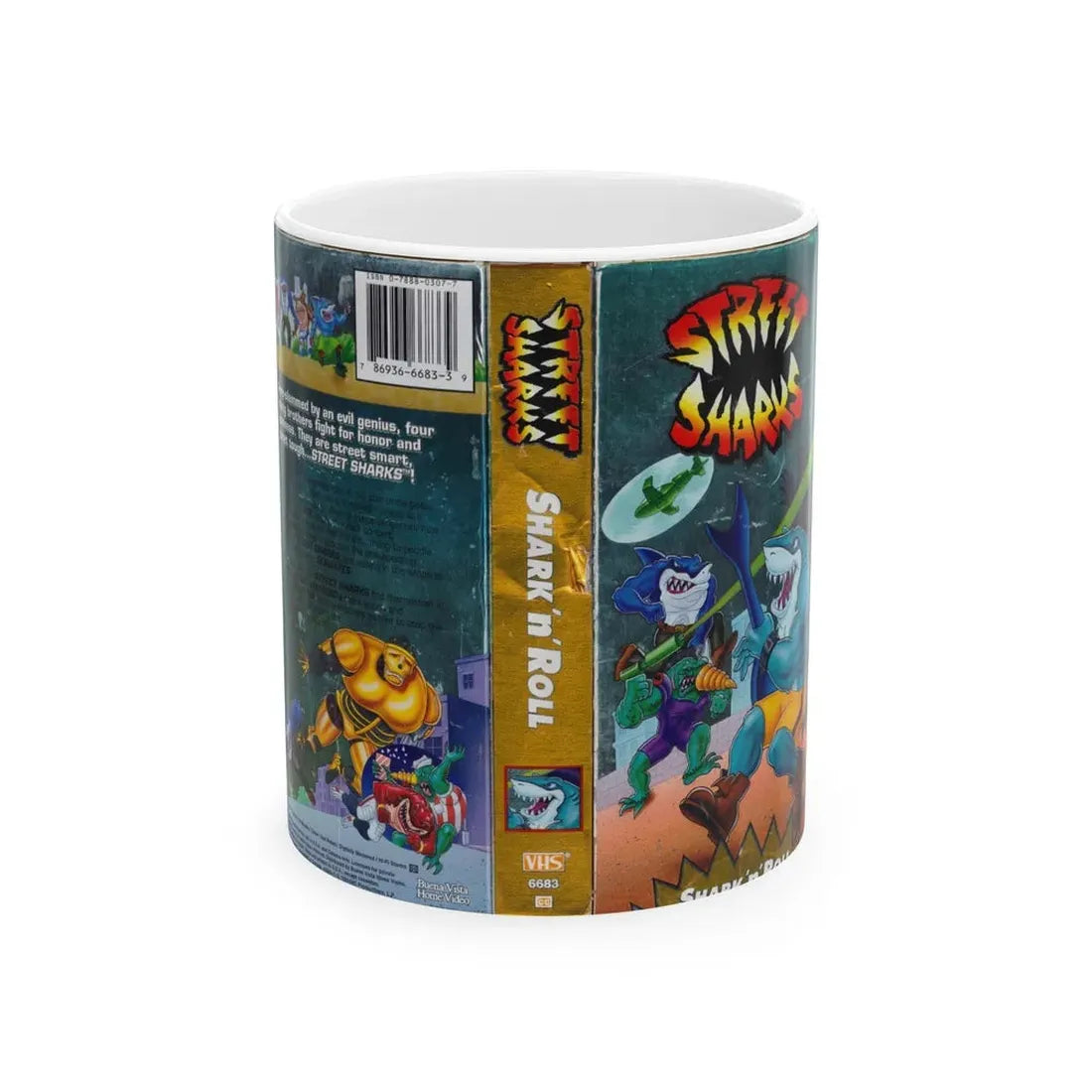 STREET SHARKS SHARK N ROLL (VHS COVER) - White Coffee Mug 11oz - Go Mug Yourself