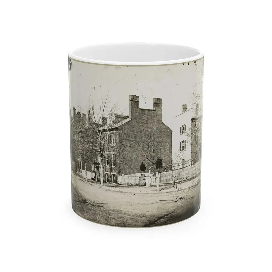 Street View Of A Row Of Houses (U.S. Civil War) White Coffee Mug 11oz - Go Mug Yourself
