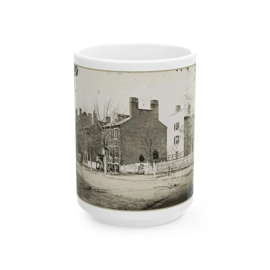 Street View Of A Row Of Houses (U.S. Civil War) White Coffee Mug 15oz - Go Mug Yourself