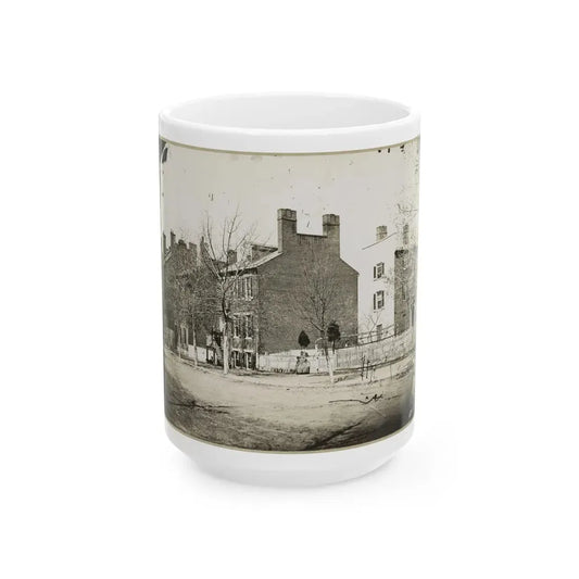 Street View Of A Row Of Houses (U.S. Civil War) White Coffee Mug 15oz - Go Mug Yourself