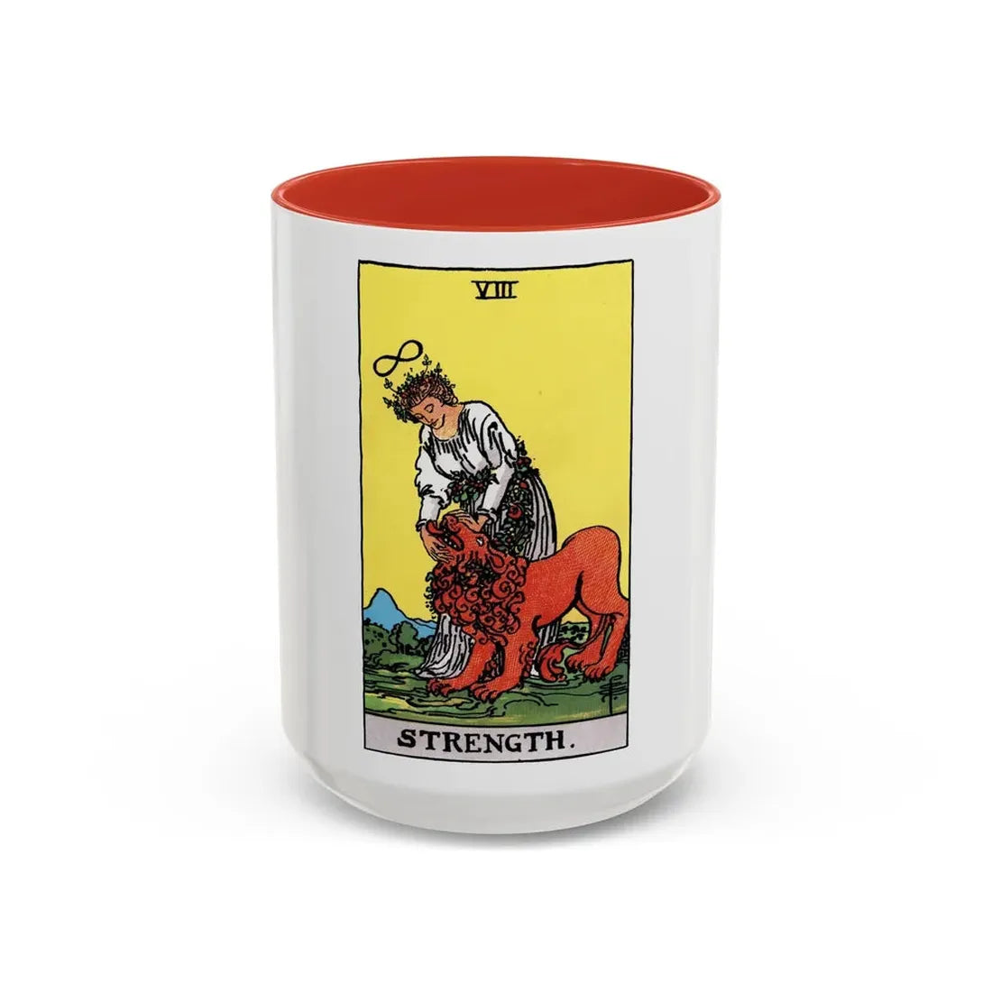 Strength (Tarot Card) Accent Coffee Mug 15oz Red - Go Mug Yourself