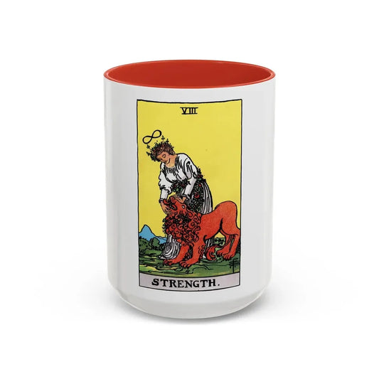 Strength (Tarot Card) Accent Coffee Mug 15oz Red - Go Mug Yourself