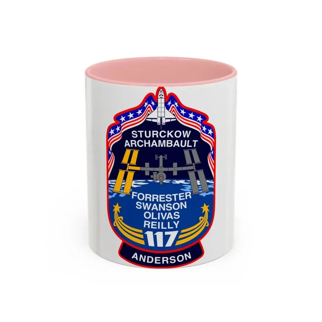 STS 117 Patch v2 (NASA) Accent Coffee Mug 11oz Pink - Go Mug Yourself