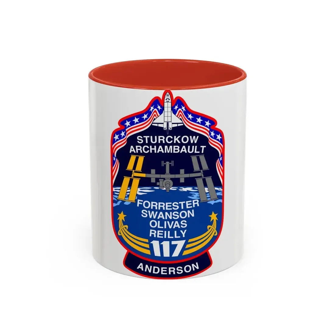 STS 117 Patch v2 (NASA) Accent Coffee Mug 11oz Red - Go Mug Yourself