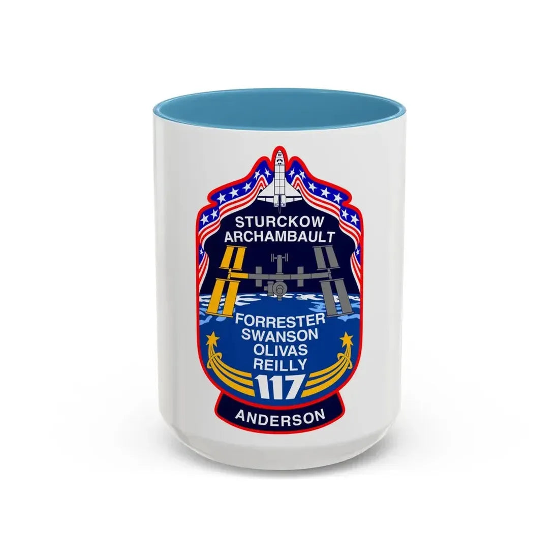 STS 117 Patch v2 (NASA) Accent Coffee Mug 15oz Light Blue - Go Mug Yourself