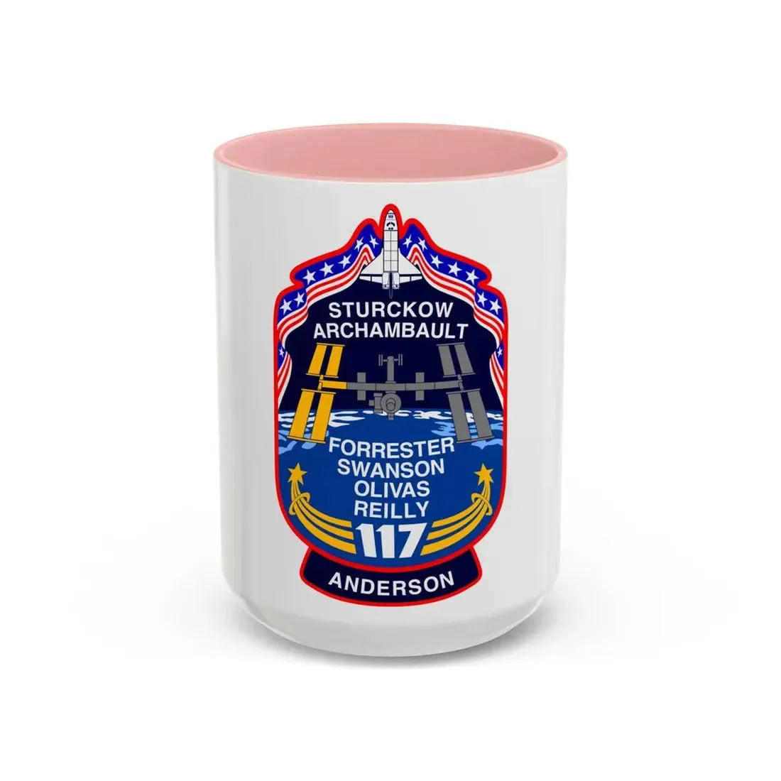STS 117 Patch v2 (NASA) Accent Coffee Mug 15oz Pink - Go Mug Yourself