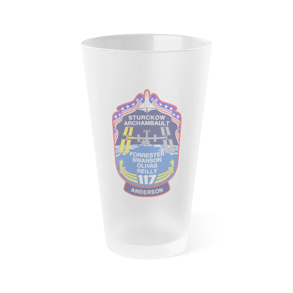 STS 117 Patch v2 (NASA) Frosted Pint Glass 16oz-16oz-Frosted-Go Mug Yourself