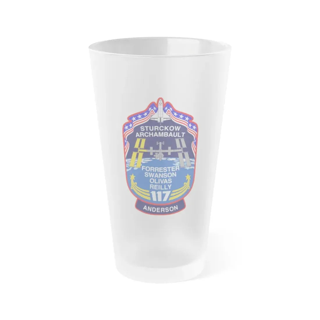 STS 117 Patch v2 (NASA) Frosted Pint Glass 16oz 16oz Frosted - Go Mug Yourself