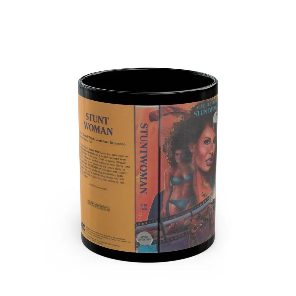 STUNT WOMAN RAQUEL WELCH (VHS COVER) - Black Coffee Mug-11oz-Go Mug Yourself