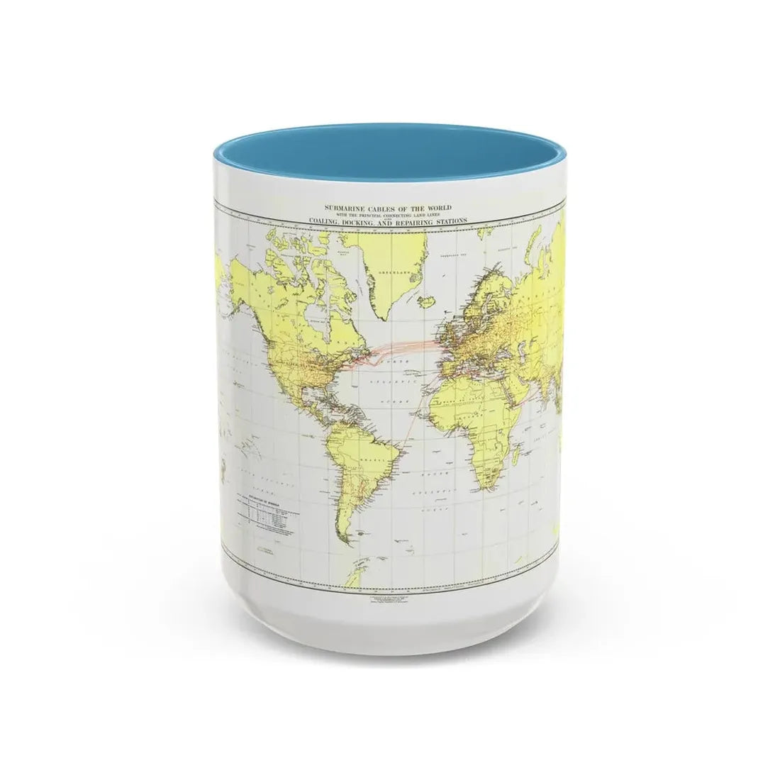 Submarine Cables of the World (1896) (Map) Accent Coffee Mug 15oz Light Blue - Go Mug Yourself