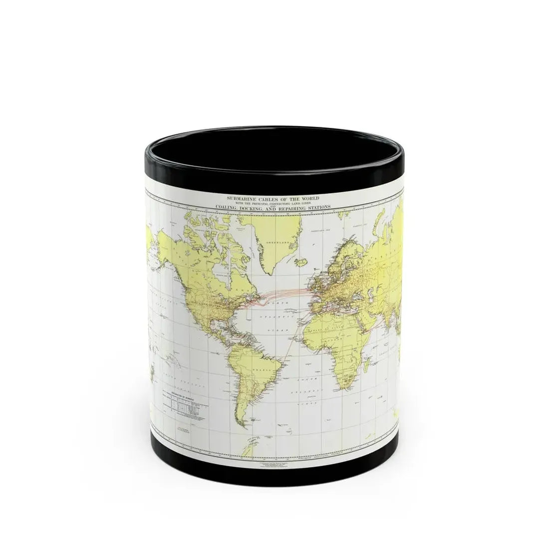 Submarine Cables of the World (1896) (Map) Black Coffee Mug 11oz - Go Mug Yourself