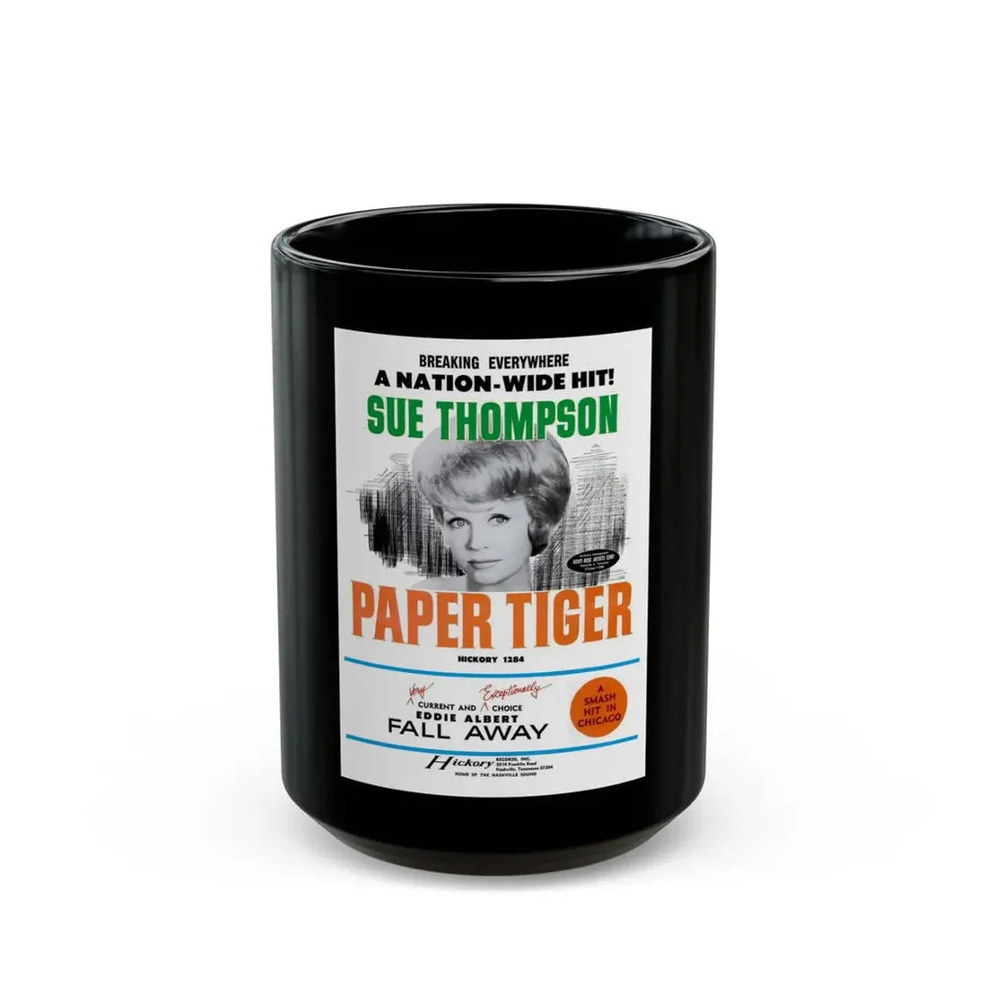 Sue Thompson 1964 (Music Poster) Black Coffee Mug 15oz - Go Mug Yourself