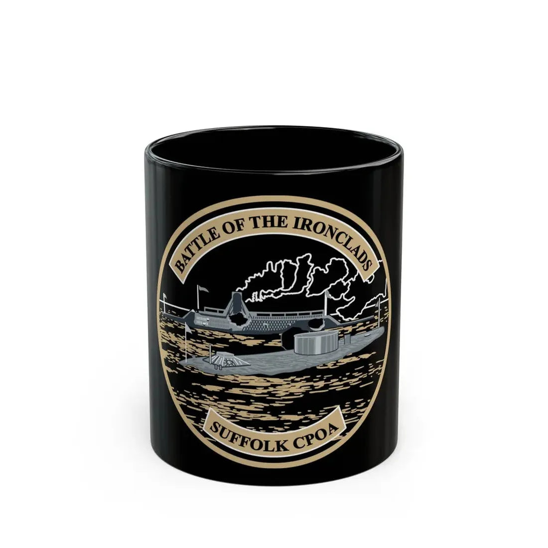 Suffolk Battle of the Iron Clads (U.S. Navy) Black Coffee Mug 11oz - Go Mug Yourself