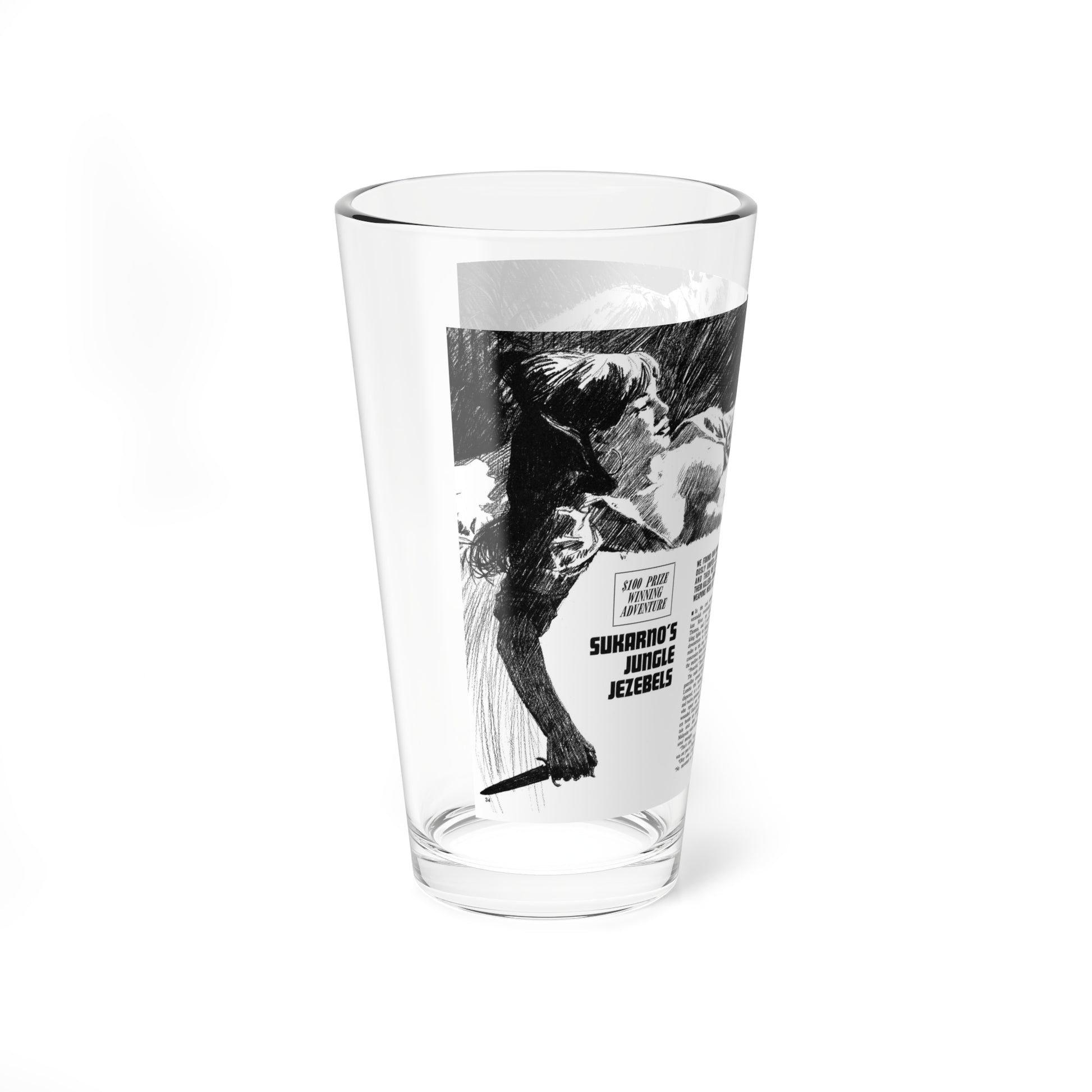 Sukarno's Jungle Jezebels, Adventure, April 1965 (Magazine Illustration) Pint Glass 16oz-Go Mug Yourself