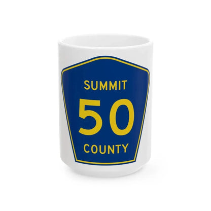 Summit County 50 (Ohio) (Road Sign) White Coffee Mug 15oz - Go Mug Yourself